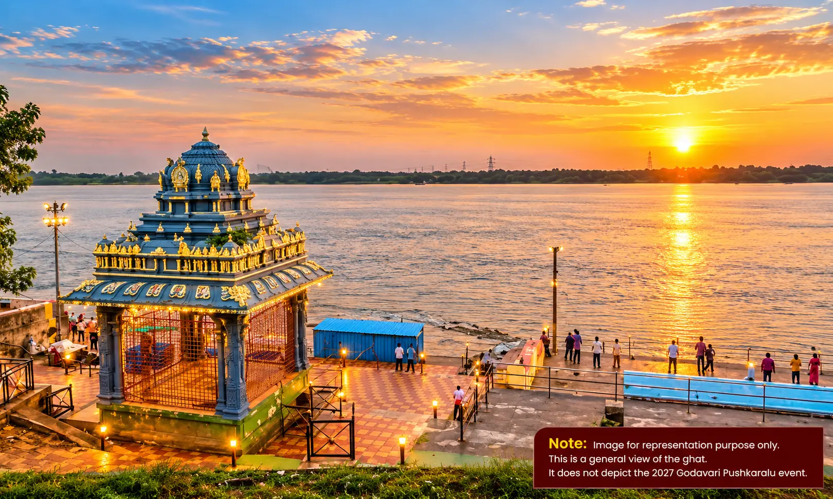 The main ghat at Bhadrachalam with the Rama temple in the background